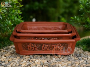 Bộ 3 chậu gốm chữ nhật khắc nổi Phúc Lộc Thọ, 31x23cm Bộ 3 chậu gốm chữ nhật khắc nổi Phúc Lộc Thọ, 31x23cm