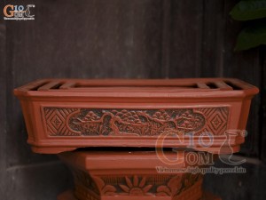 Bộ 3 chậu gốm chữ nhật khắc nổi Phúc Lộc Thọ, 50x37cm