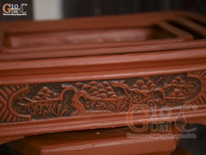 Bộ 3 chậu gốm chữ nhật khắc nổi Phúc Lộc Thọ, 50x37cm