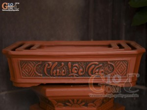 Bộ 3 chậu gốm chữ nhật khắc nổi Phúc Lộc Thọ, 50x37cm