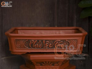 Bộ 3 chậu gốm chữ nhật khắc nổi Phúc Lộc Thọ, 50x37cm