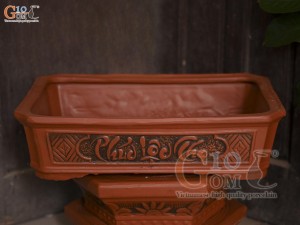 Bộ 3 chậu gốm chữ nhật khắc nổi Phúc Lộc Thọ, 50x37cm
