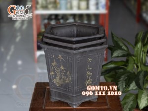 Bộ 3 chậu gốm đen lục giác cao 34cm