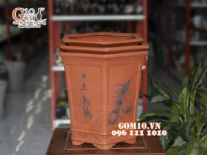 Bộ 3 chậu gốm đỏ lục giác cao 33cm 