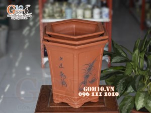 Bộ 3 chậu gốm đỏ lục giác cao 33cm 