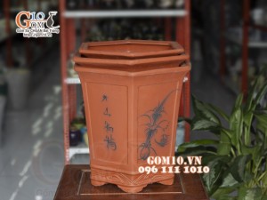 Bộ 3 chậu gốm đỏ lục giác cao 33cm 