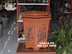 Bộ 3 chậu gốm đỏ lục giác cao 33cm 