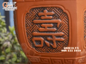 Bộ 3 chậu gốm đỏ lục giác khắc hoa, đường kính 51cm