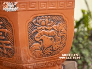 Bộ 3 chậu gốm đỏ lục giác khắc hoa, đường kính 51cm