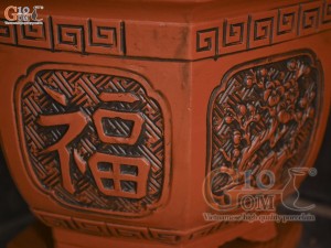 Bộ 3 chậu gốm lục giác cao khắc hoa, miệng 52cm