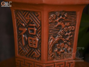 Bộ 3 chậu gốm lục giác cao khắc nổi hoa, miệng 28cm