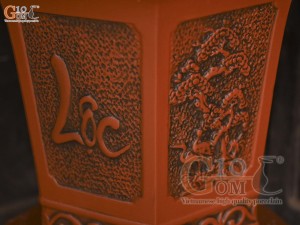 Bộ 3 chậu gốm lục giác khắc nổi Phúc Lộc Thọ, miệng 43cm