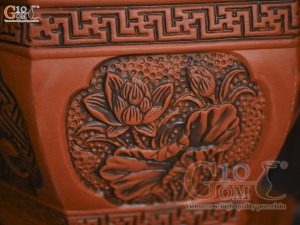 Bộ 3 chậu gốm lục giác khắc Phúc Lộc Thọ, miệng 52cm