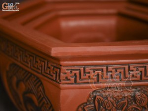 Bộ 3 chậu gốm lục giác khắc Phúc Lộc Thọ, miệng 52cm