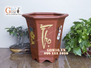 Bộ 3 chậu gốm Phúc Lộc Thọ bé , cao 34cm
