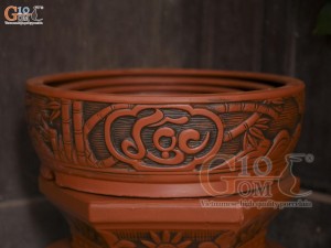 Bộ 3 chậu gốm tròn khắc nổi Phúc Lộc Thọ, đường kính 43cm