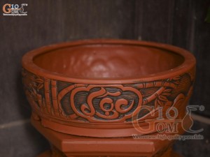 Bộ 3 chậu gốm tròn khắc nổi Phúc Lộc Thọ, đường kính 43cm