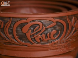 Bộ 3 chậu gốm tròn khắc nổi Phúc Lộc Thọ, đường kính 43cm