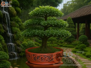 Bộ 3 chậu gốm tròn khắc nổi Phúc Lộc Thọ, đường kính 43cm