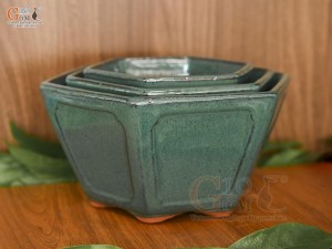 Bộ 3 chậu lục giác men hỏa biến, đường kính 25cm