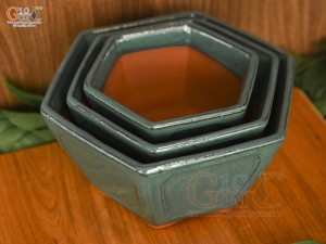Bộ 3 chậu lục giác men hỏa biến, đường kính 25cm