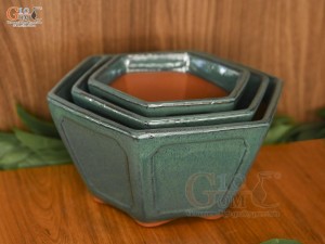 Bộ 3 chậu lục giác men hỏa biến, đường kính 25cm