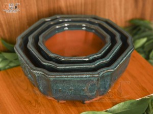 Bộ 3 chậu men hỏa biến khắc nổi miệng lượn, đường kính 25cm