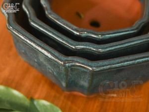 Bộ 3 chậu men hỏa biến khắc nổi miệng lượn, đường kính 25cm