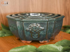 Bộ 3 chậu men hỏa biến khắc nổi miệng lượn, đường kính 25cm