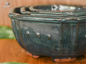 Bộ 3 chậu men hỏa biến khắc nổi miệng lượn, đường kính 25cm
