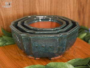 Bộ 3 chậu men hỏa biến khắc nổi miệng lượn, đường kính 25cm