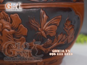 Bộ 3 chậu tròn khắc nổi họa tiết hoa mẫu đơn ,45m x 36cm x 29cm.