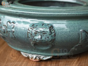 Bộ 3 chậu tròn men hỏa biến đắp nổi cây Tùng, đường kính 44cm