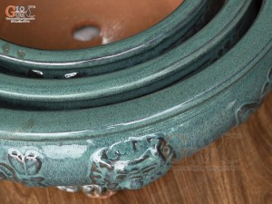 Bộ 3 chậu tròn men hỏa biến đắp nổi cây Tùng, đường kính 44cm