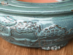 Bộ 3 chậu tròn men hỏa biến đắp nổi cây Tùng, đường kính 44cm