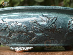 Bộ 3 chậu tròn men hỏa biến đắp nổi cây Tùng, đường kính 44cm