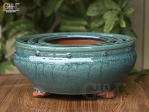 Bộ 3 chậu tròn men hỏa biến miệng thon, đường kính 30cm