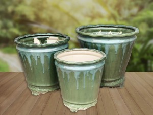 Bộ 3 chậu xanh ngọc men chảy, miệng chậu 47cm