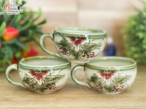 Bộ 3 chén men vuốt vẽ phù dung