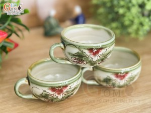 Bộ 3 chén men vuốt vẽ phù dung