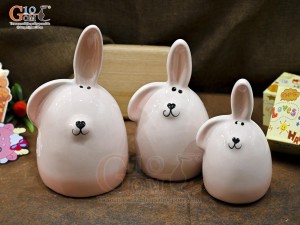 Bộ 3 Thỏ sứ tiết kiệm dáng tai vểnh, cao 24cm