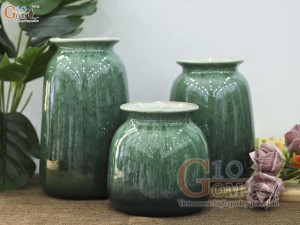 Bộ 3 hoa dáng vò thon men hỏa biến cẩm thạch, cao 23cm
