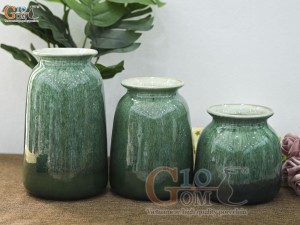 Bộ 3 hoa dáng vò thon men hỏa biến cẩm thạch, cao 23cm