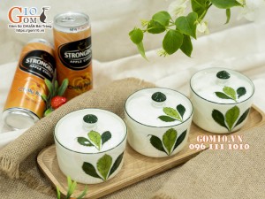 Bộ 3 hũ có nắp men kem vẽ Ngò gai, 9,5cm