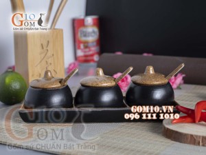 Bộ 3 hũ gia vị men gốm