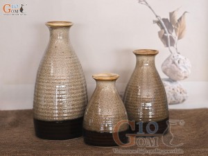 Bộ 3 lọ hoa dáng chai men hỏa biến gấm vàng, cao 20cm