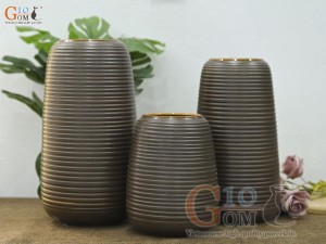 Bộ 3 lọ hoa gốm dáng chuông vân sóng, cao 31cm