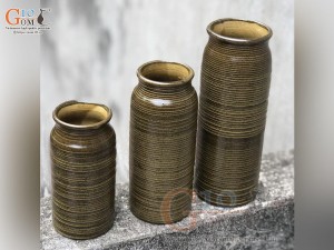 Bộ 3 lọ hoa gốm dáng ống vân sóng, cao 23cm