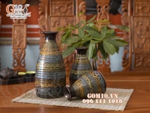 Bộ 3 lọ hoa men hỏa biến dáng cổ thon màu cầu vòng, cao 23cm