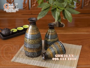 Bộ 3 lọ hoa men hỏa biến dáng cổ thon màu cầu vòng, cao 23cm